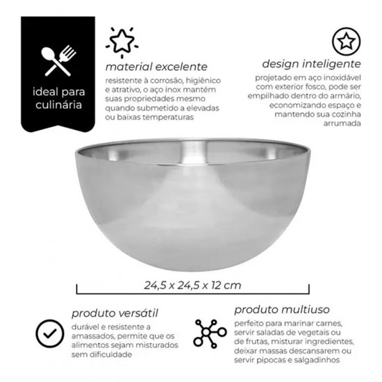 Bowl 23,5cm 3,5 Litros Em Aço Inox